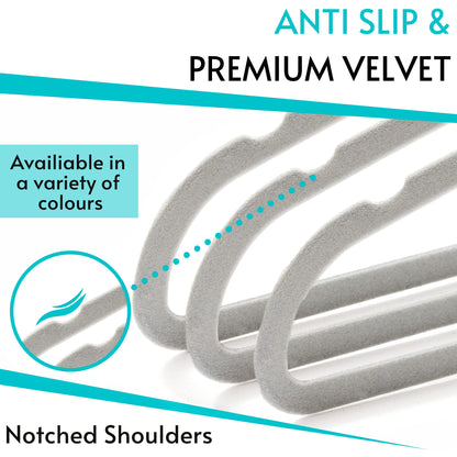 20 Non Slip Velvet Hangers | Heavy Duty Grey Felt Coat Hangers |360 Degree Swivel Hooks |Premium Space Saving Design