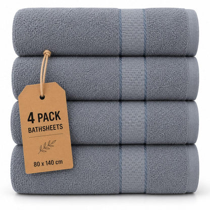 Casabella Luxury Pack Of 4 Bath Sheet 100% Egyptian Cotton Super Soft towel_Silver