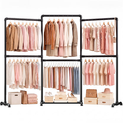 OPPAIYA Heavy Duty Clothes Rail, Up to 294cm Extra Large Clothes Rail for Bedroom, 6 Rails Flexible L/U-Shaped Open Wardrobe