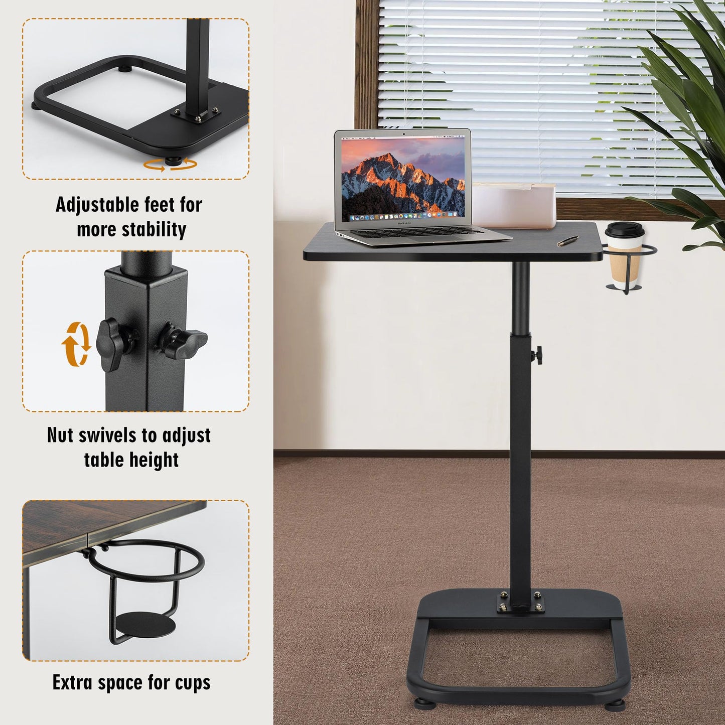 Ngduihoo C-Shaped Side Table,Adjustable Height End Table with Weighted Base,Ideal Coffee Table for Living Room, Bedroom
