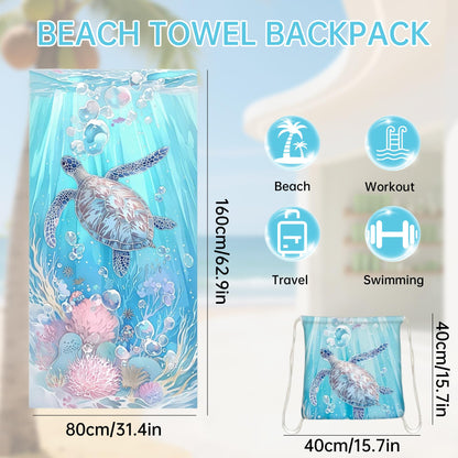 Senshuomy 2-in-1 Beach Towel Bag, Convertible Drawstring Beach Towel Backpack, Sand Free Quick Dry Microfiber Beach Towel for Adults