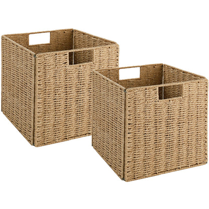 Vagusicc Wicker Storage Basket, Set of 2 Handwoven Wicker Basket for Storage, Foldable Storage Baskets Organizer Bins with Handles for Shelves