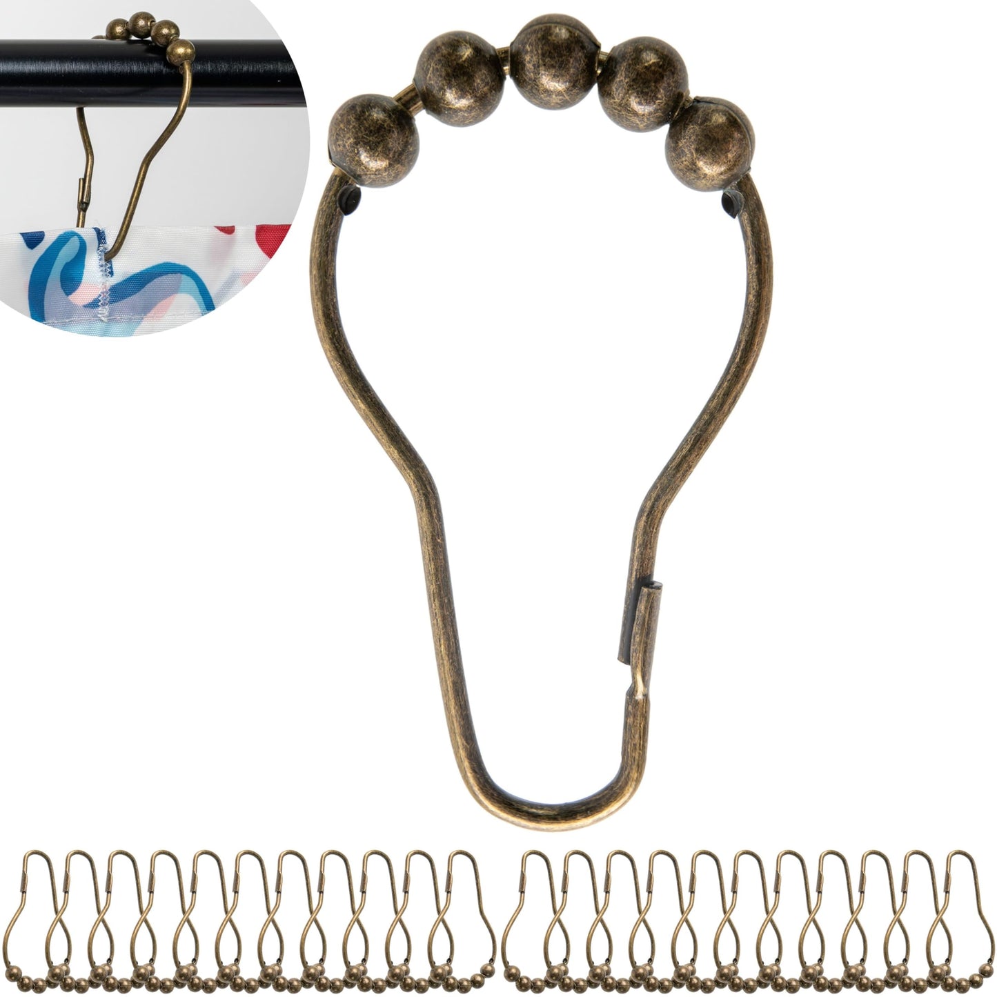 Shower Curtain Rings, 24 Pack, in Bronze-Colour, Inner Diameter 2.7 x 1.5", for Shower Curtain Rods, sturdy metal shower rings, with Rolls to slide