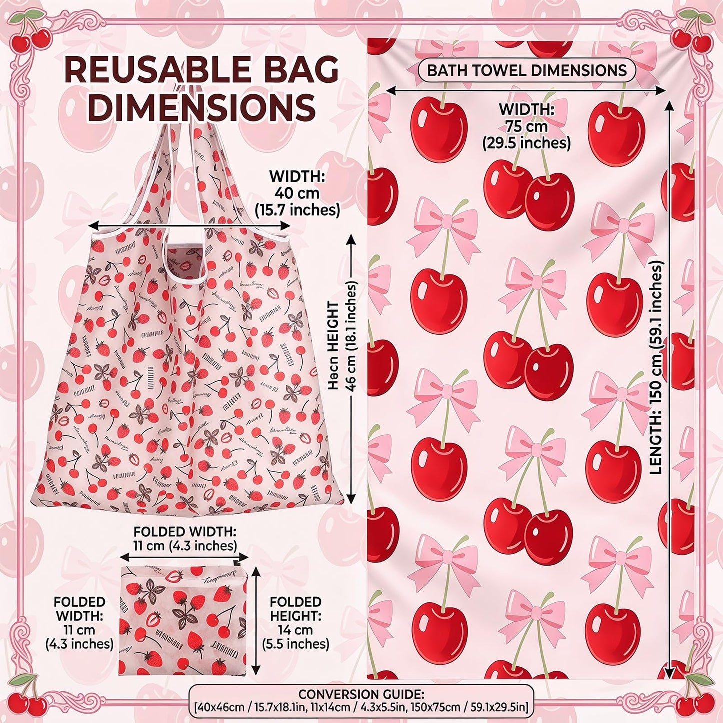 QuidToyzian Cherries Cotton Beach Towel，Fruit Pattern Towel, Absorbent Quick Dry & Skin-Friendly For Beach, Pool, Travel, Camping, And Home Lounger