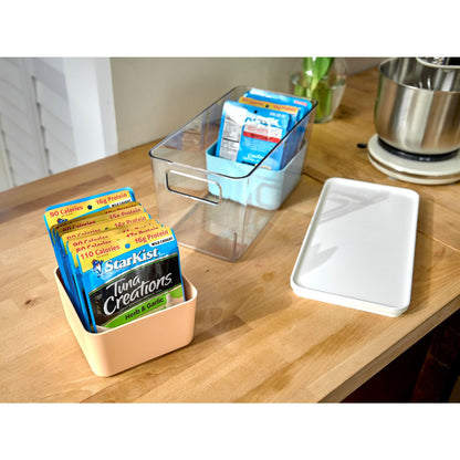 iDesign Storage Box with 2 Dividers, Storage Box with Lid, Versatile Kitchen Storage or Bathroom Organiser, Made of Recycled Plastic, Multicoloured