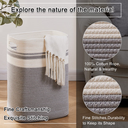 OIAHOMY Laundry Hamper - Tall Cotton Storage Basket With Handles, Decorative for Living Room, Collapsible Large for Toys, Pillows, Clothes -
