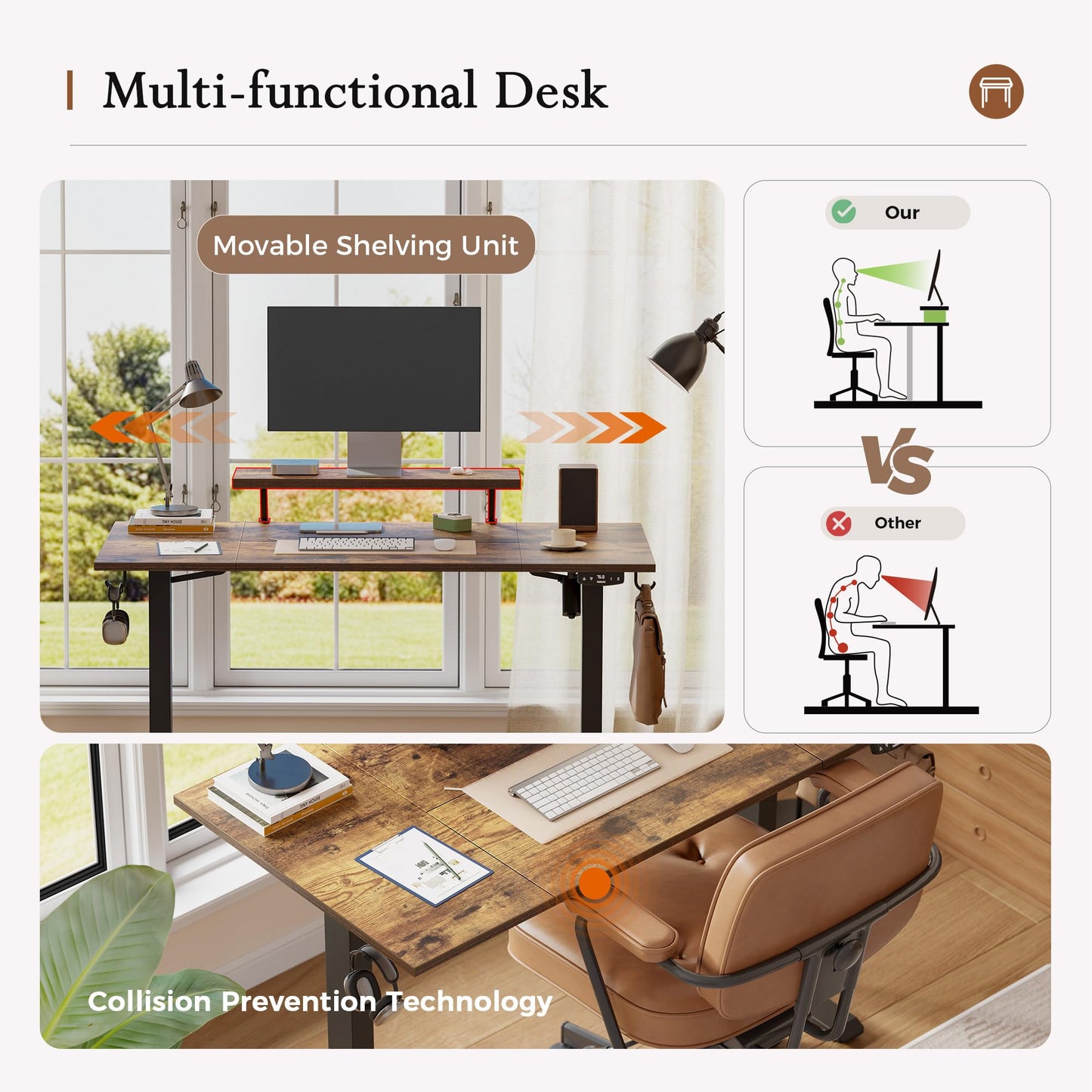 Klicelor Eletric Height Adjustable Desk, Movable Monitorstand, 160x80cm