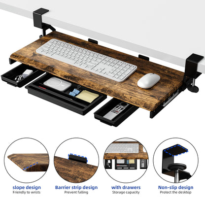 ETHU Under Desk Keyboard Tray with Storage Drawers 68x30cm