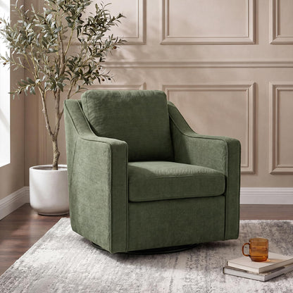 Swivel Armchair for Living Room, 360° Rotating Living Room Chair, Linen Fabric Accent Chair with Removable Seat Cushion & Pillow