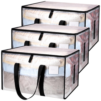 Yafe 3 Pack Large Clothes Storage Bags with Lids, 91L Clear Moving Boxes