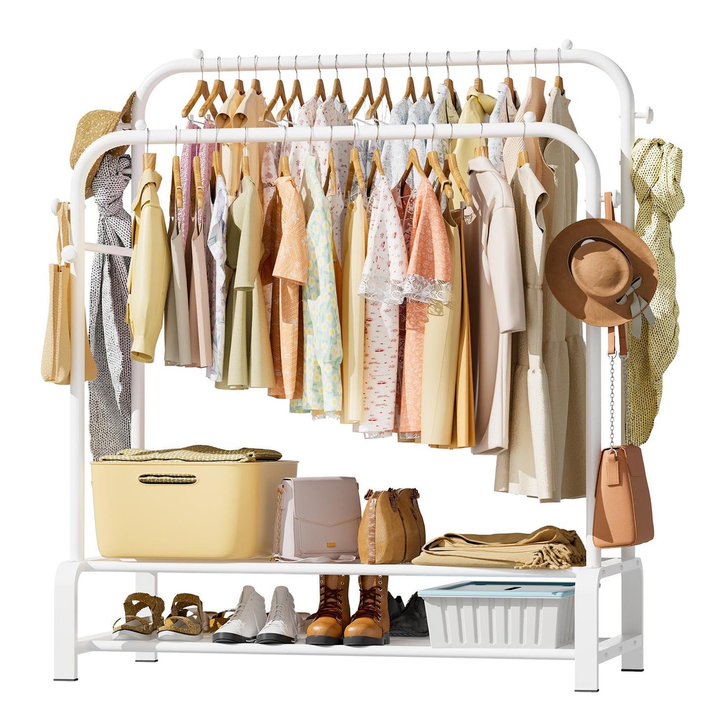 OPPAIYA Heavy Duty Double Rod Clothes Rail, 110cm Garment Rack Supports Up to 80kg (Even Weight Distribution)