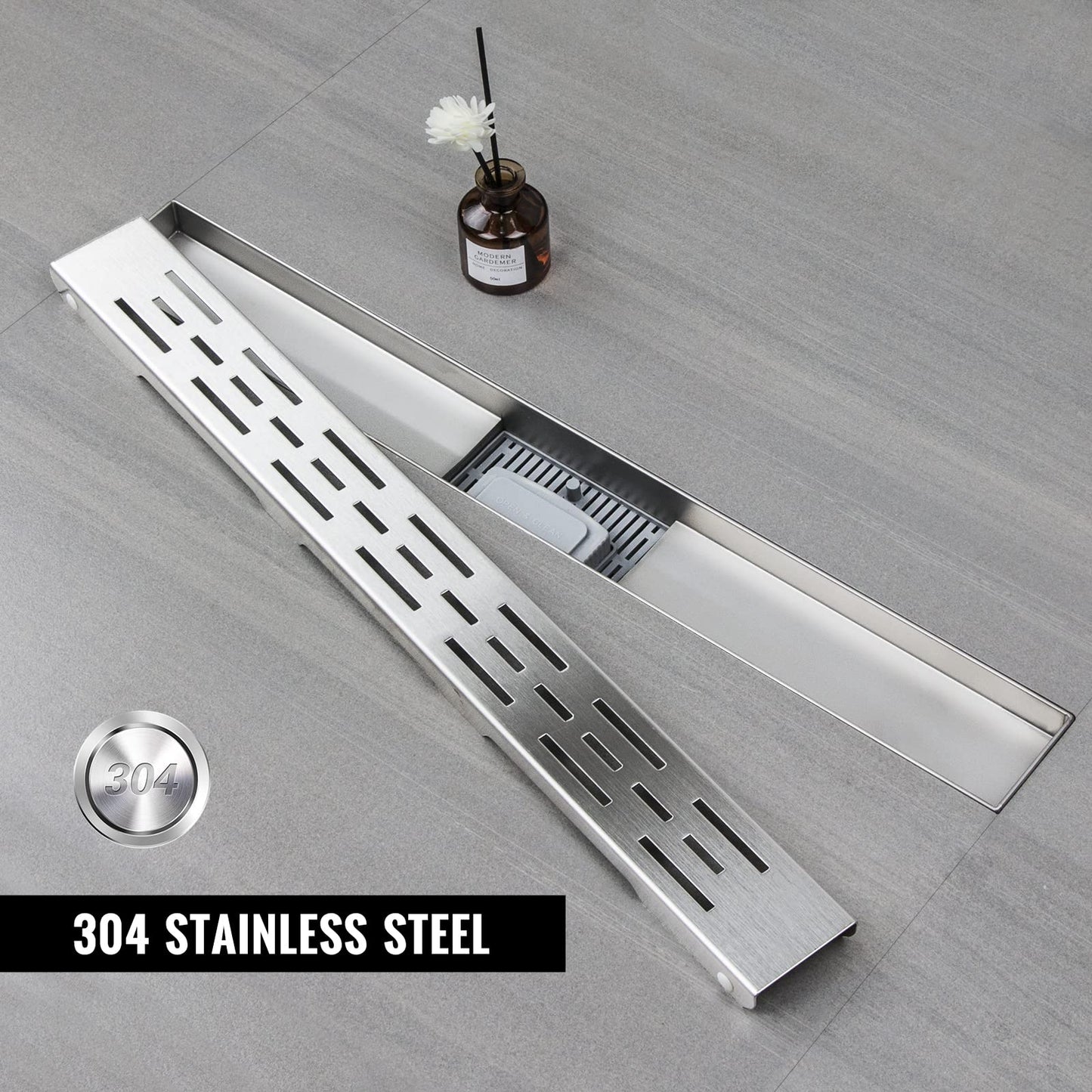 Sunrik Stainless Steel Shower Channel 40 cm, Quick Drainage, AEC Siphon