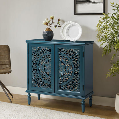 HULALA HOME Vintage Wooden Sideboard Cabinet with Floral Carved Doors, Blue