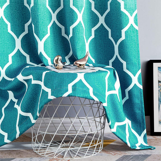 Beauoop Blackout Curtains for Bedroom Teal Ombre Curtains 54 Inch Drop Geometric Print Eyelet Curtain for Living Room Darkening Thermal Insulated
