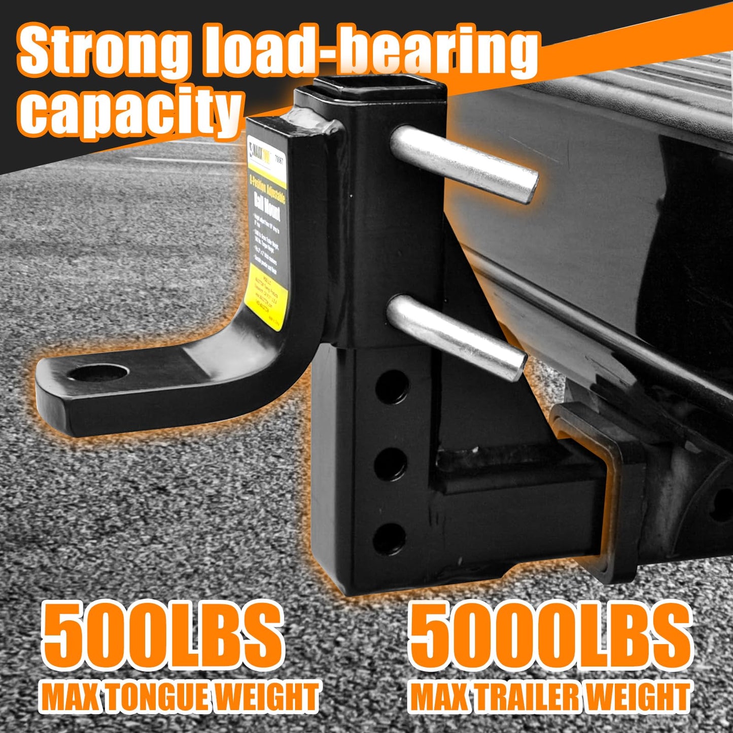 MAXXHAUL 70067 Trailer Hitch - 8-Position Adjustable Ball Mount Tow Hitch - 5000 lbs. GTW Capacity, Black