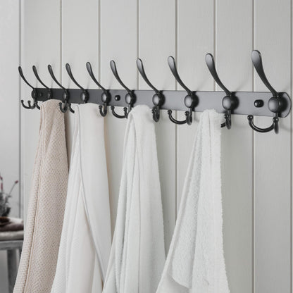 Dseap Wall Mounted Coat Rack - 96cm Long 10 Tri Hooks, Heavy Duty Stainless Steel Metal Coat Hanger Rail Wall Hooks for Coats Hats Clothing Clothes