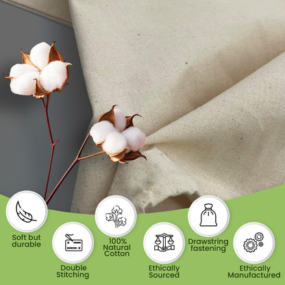 Bronta Mill Plain Natural 100% Cotton Drawstring Stuff Bags | Eco Friendly Storage Pouch | XL - 75 x 50cm (Natural, Pack of 1)