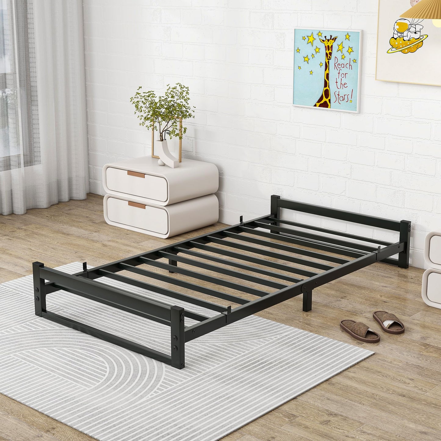 VECOCHO Bed 90 x 200 cm with metal slatted frame, bed frame 90 x 200 - 16 cm height floor bed, metal bed 90 x 200 cm bed frame