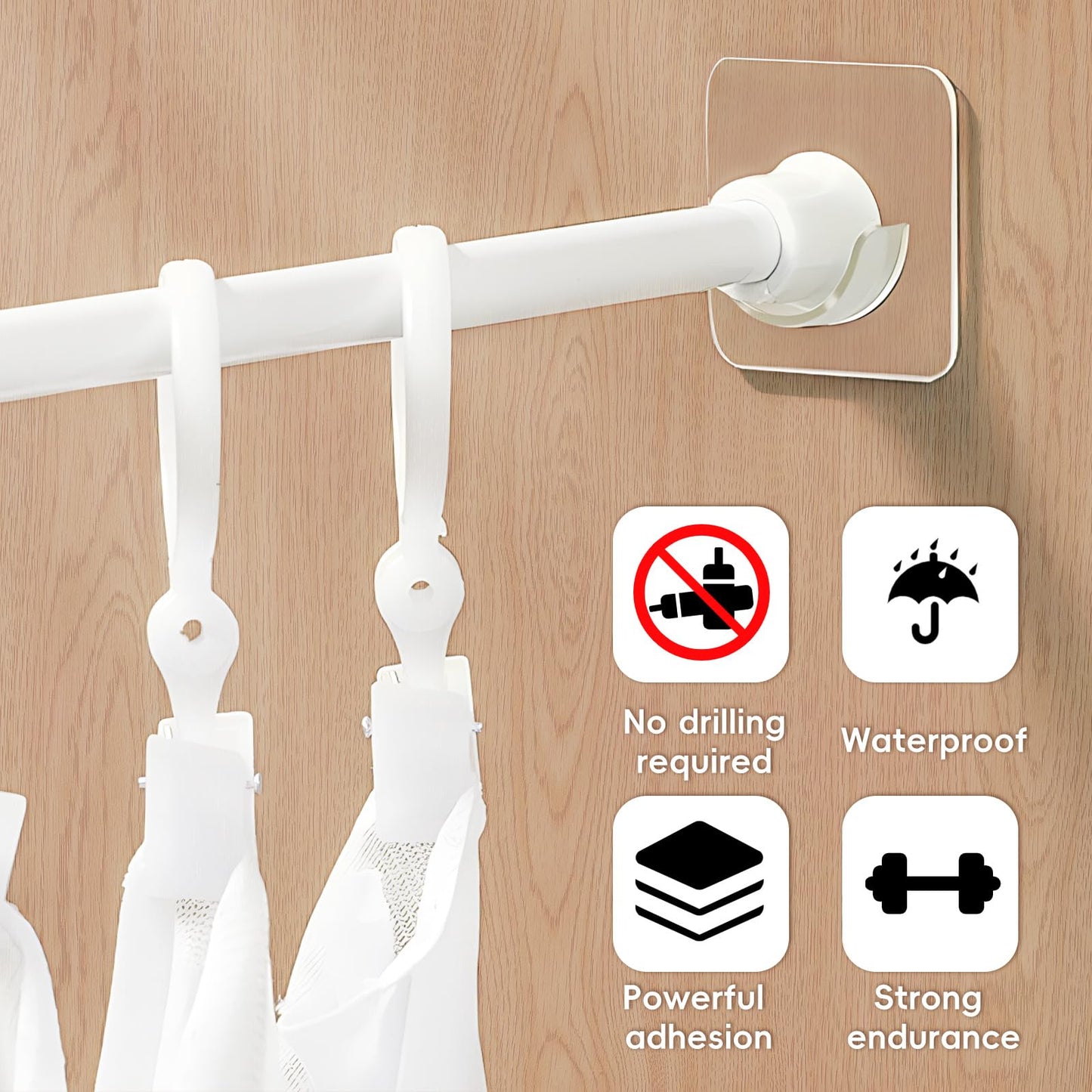 10Pcs Transparent Self Adhesive Curtain Holder - No Drilling Adhesive Wall Mounted Shower Curtain Bracket for Wall Bathroom Wardrobe