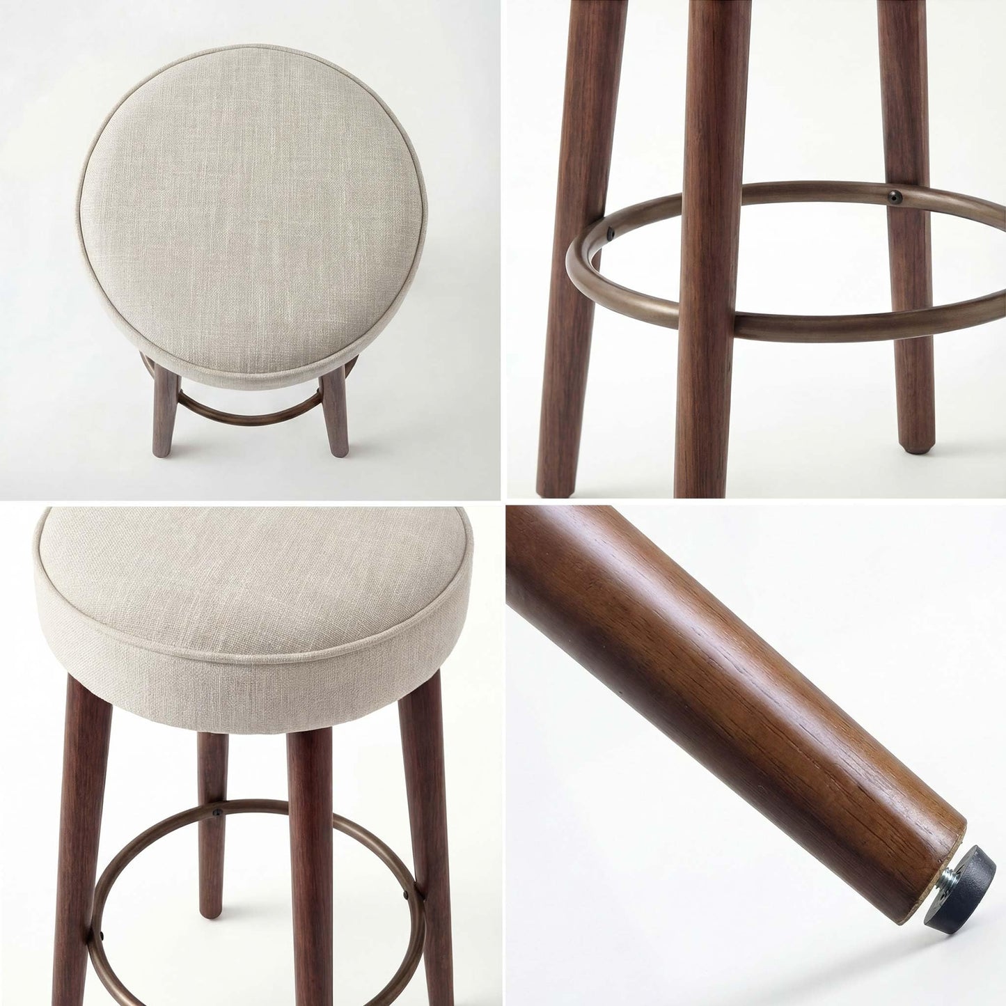 younturn Set of 2 Linen Bar Stools, 68cm Counter Height Upholstered Kitchen Bar Chairs with Solid Wood Legs