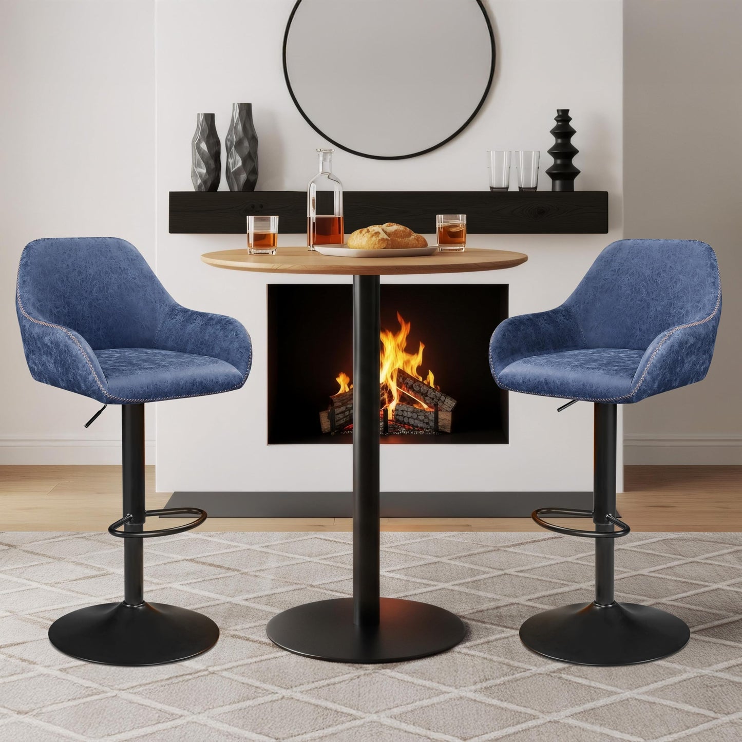 Yaheetech PU Leather Adjustable Swivel Bar Stools Set of 2, Blue