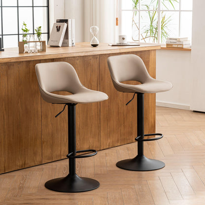 YOUNIKE Modern Swivel Bar Stools Set of 2, Adjustable Counter Height Faux Leather Upholstered with Back for Kitchen Island, Khaki