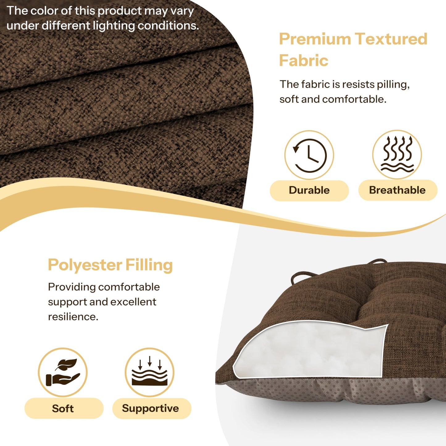 FlyGulls Chair Cushions for Dining Chairs Set of 2 46x42x7.6 cm Brown
