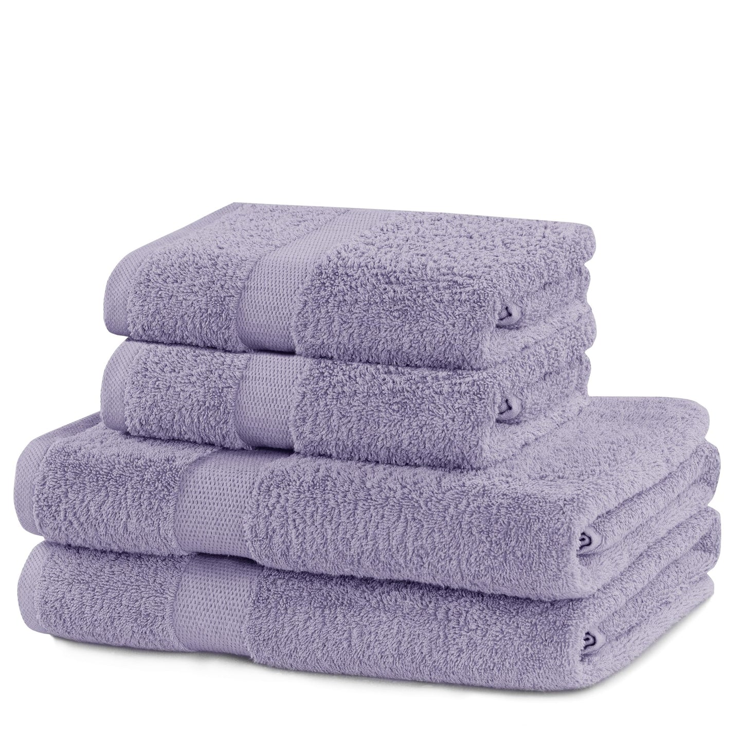 DecoKing Set of 4 Cotton Quality 525 g/m? 2 Hand Towels 50 x 100 cm and 2 Bath Towels 70 x 140 cm Purple Absorbent Marina