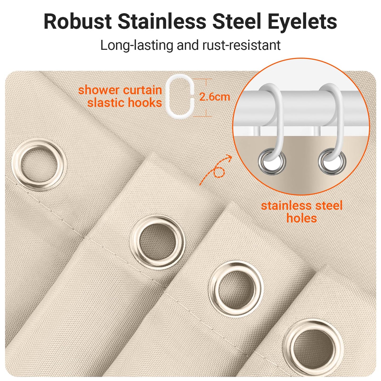 Lerores Shower Curtain, 140 x 180 cm, Beige, Weighted Hem, Anti-Mould Textile, Water-Repellent, Washable Polyester Fabric Bath Curtains for Bathroom