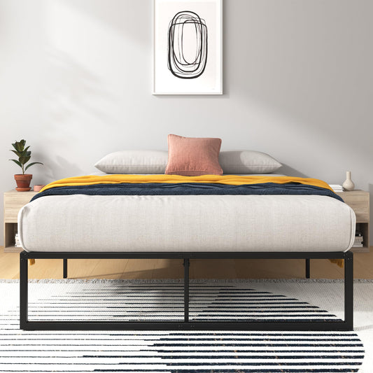 Zinus Lorelai Double Bed frame - Bed 135x190 cm - 36 cm Height with Underbed Storage - Metal Platform Bed frame - Black