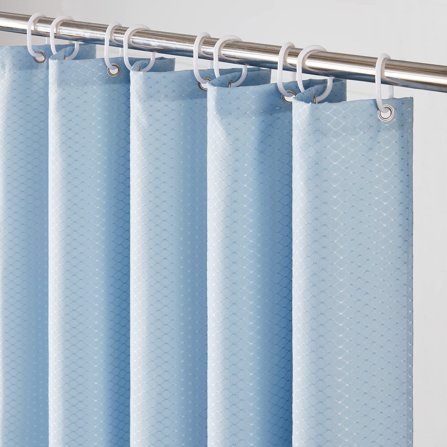 Furlinic Shower Curtain Waffle Grey Blue Mould Proof Resistantand Waterproof Washable Weighted Polyester Fabric Bath Curtains with Hooks 36x71 Inch.