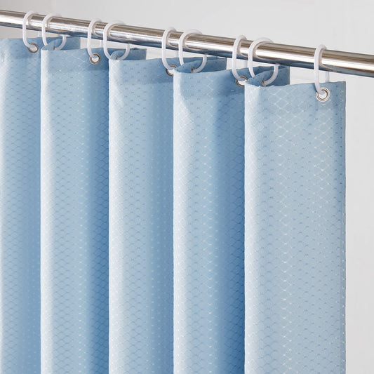 Furlinic Extra Long Shower Curtain Grey Blue Waffle Waterproof Mould Proof Resistantand Bath Curtains Polyester for Bathroom Wet Room with Hooks 71x94