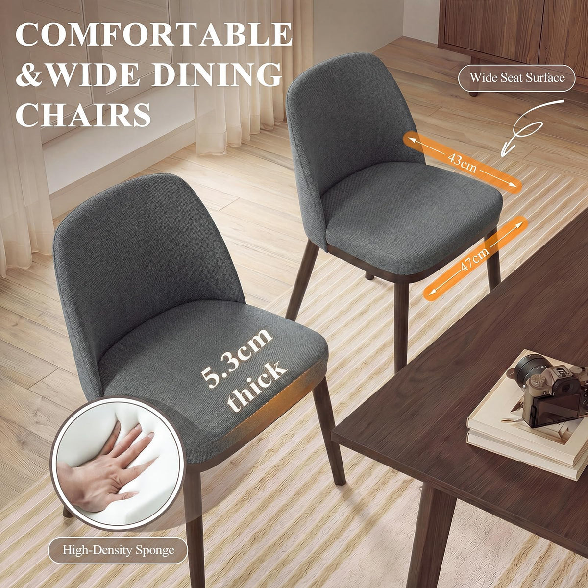 MALOL Thick Wood-base Dining Chairs Set of 2, Upholstered Kitchen Chairs with Solid Wood Legs and Thick Seat Cushion