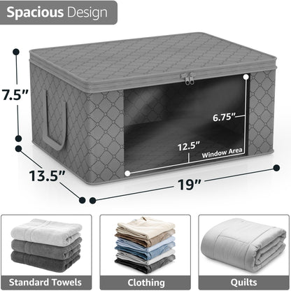 Sorbus Foldable Storage Bag Organizers, Large Clear Window & Carry Handles, Great for Clothes, Blankets, Closets, Bedrooms, and more (3-Pack, Gray)