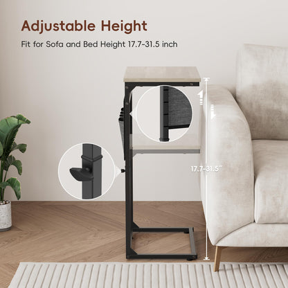 Vagusicc C-Shaped Side Table, Height Adjustable Sofa Side Table, Bedside Table with Cloth Storage Bag, C Table, End Table for Small Spaces