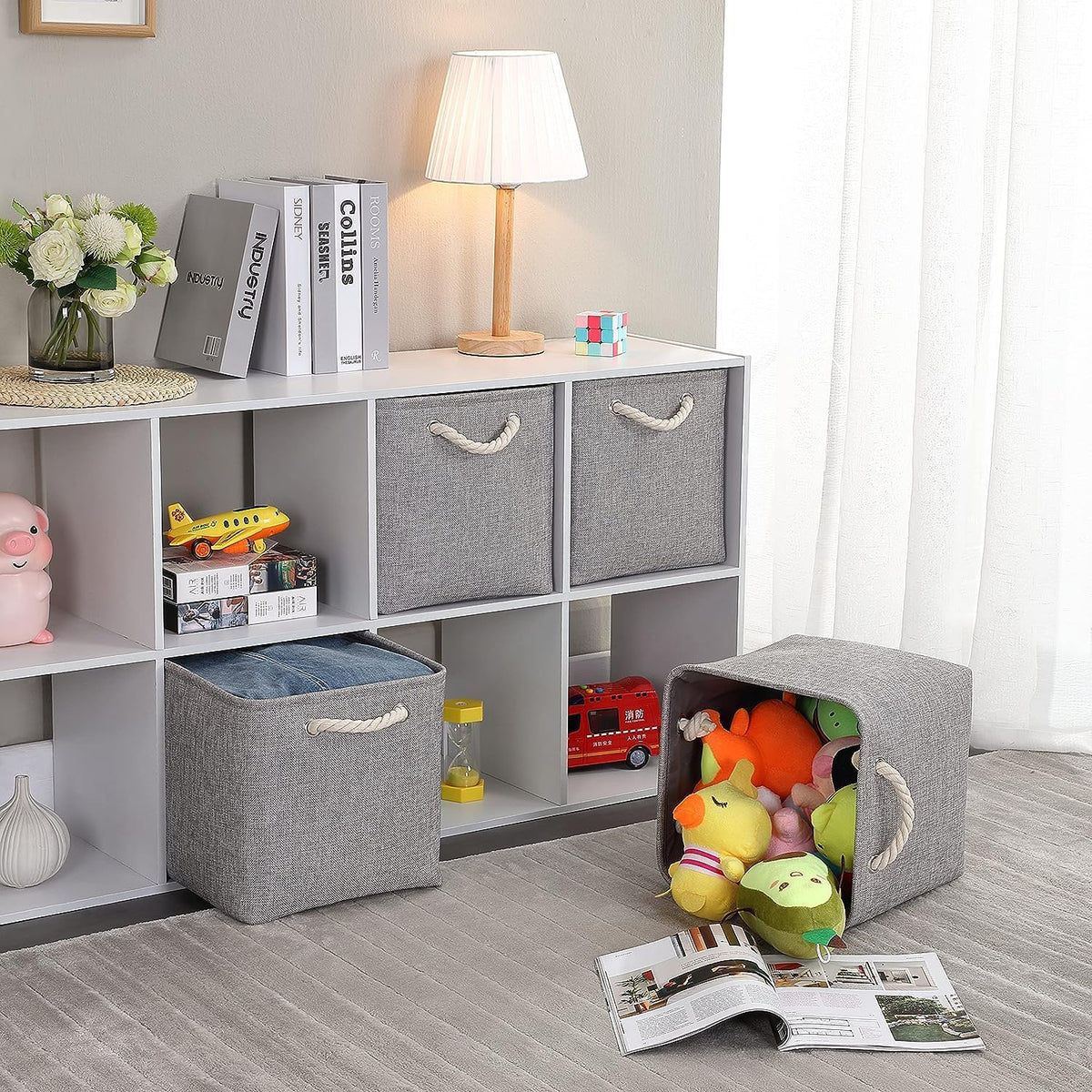 Mangata Fabric Storage Baskets,33 x 38 x 33cm Large Foldable Storage Boxes for Organizing Clothes Shelf Nursery Closet(Grey, Set of 3)