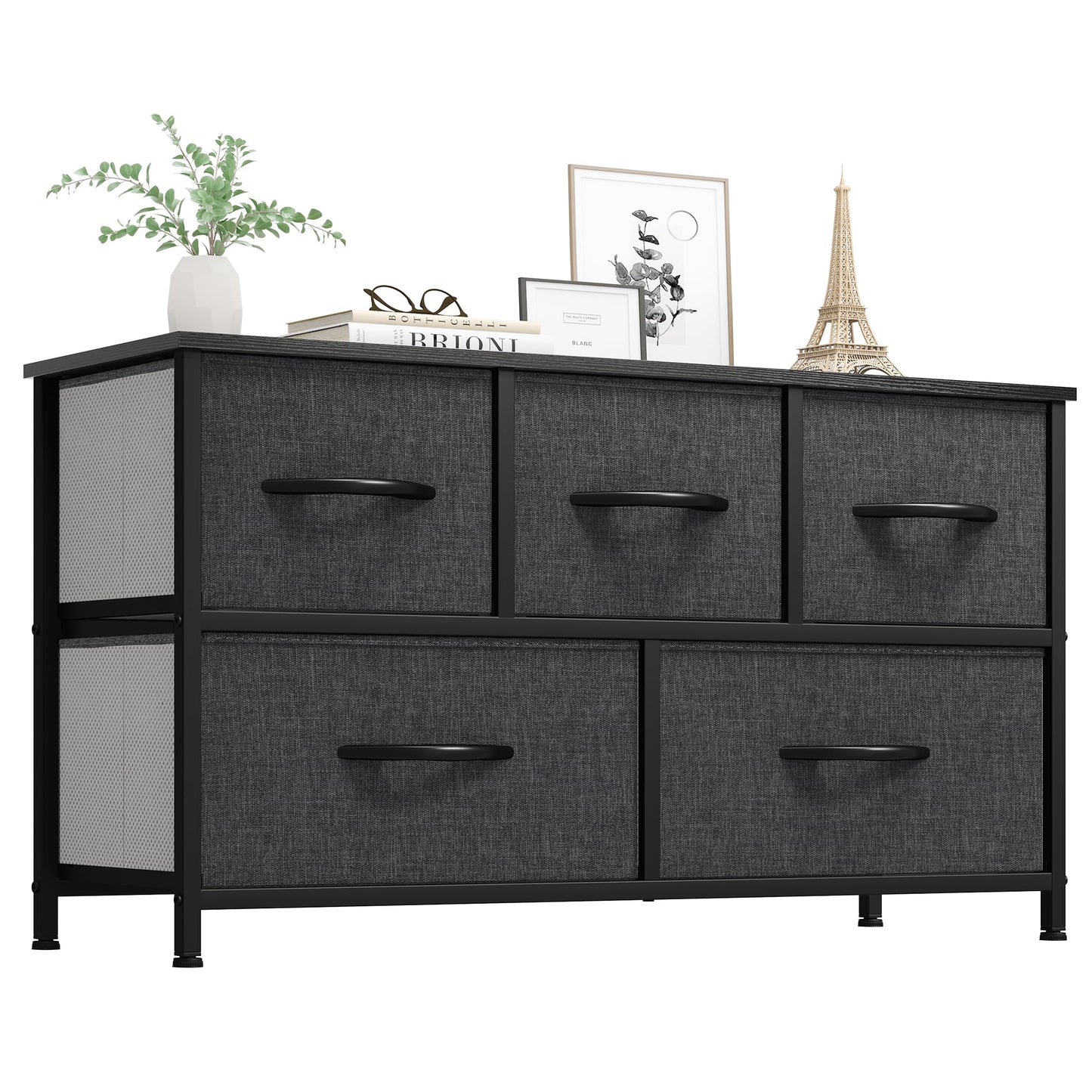 YITAHOME Wide Chest of Drawers with 5 Drawers, Fabric Dressers with Easy Pull Handle,Sturdy Steel Frame,Storage Drawers for Bedroom, Closet, Clothes