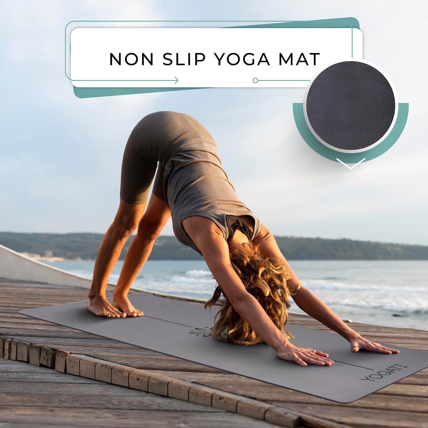 YOGATI Natural Rubber Yoga Mat with Yoga Bag and Carry Strap. Non-Slip Yoga Mat for women and men with Alignment lines. Perfect Exercise Mat for home.