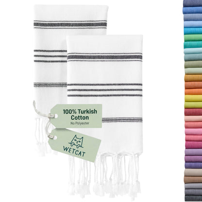 WETCAT Turkish Hand Towels with Hanging Loop, Set of 2 (20" x 30") 100% Turkish Cotton, Pre-Washed, Quick Drying, for Kitchen or Bathroom