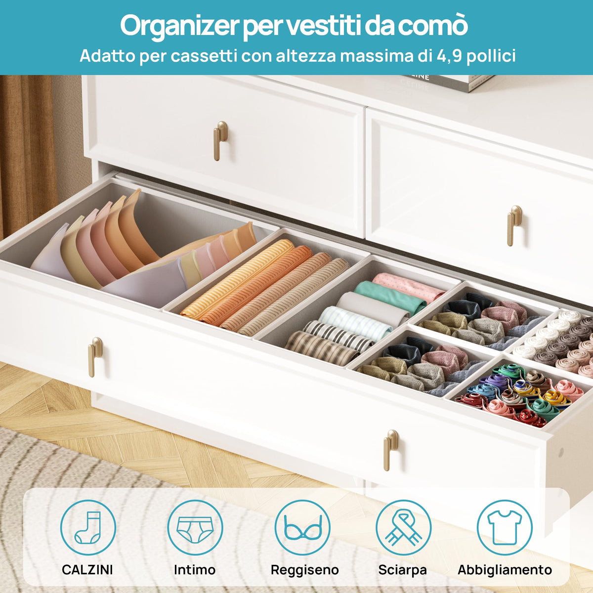 Vtopmart 12 Pack Drawer Organiser Foldable Box - Drawer Dividers Fabric - Wardrobe Storage Organiser for Bras - Underwear, Socks, Baby Clothing