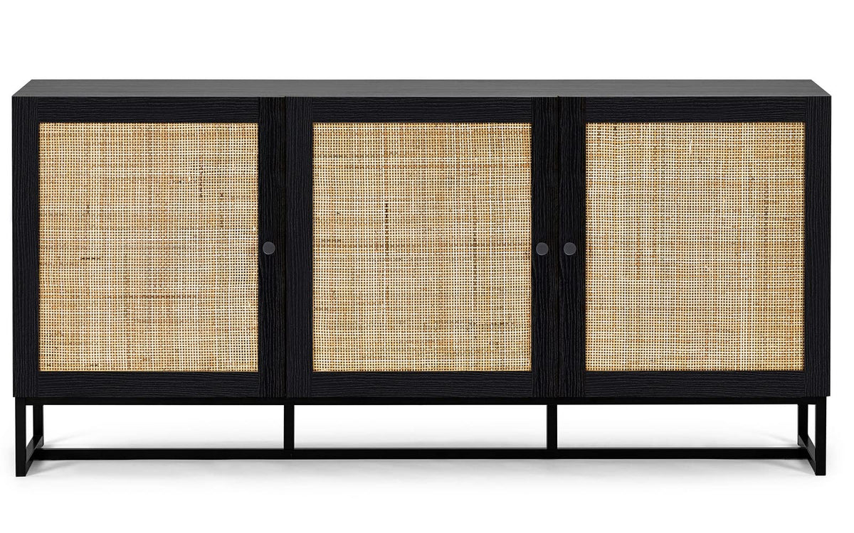 Julian Bowen Padstow Sideboard, Rattan Doors, Black - H75 x W160 x D40cm