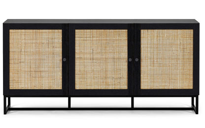 Julian Bowen Padstow Sideboard, Rattan Doors, Black - H75 x W160 x D40cm