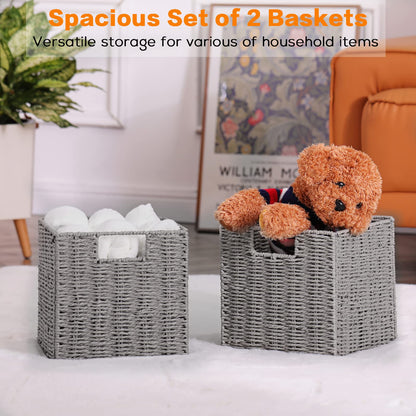 Vagusicc Storage Basket, Set of 2 Hand-Woven Paper Rope Wicker Baskets for Storage, Foldable Cube Storage Bins Organizer