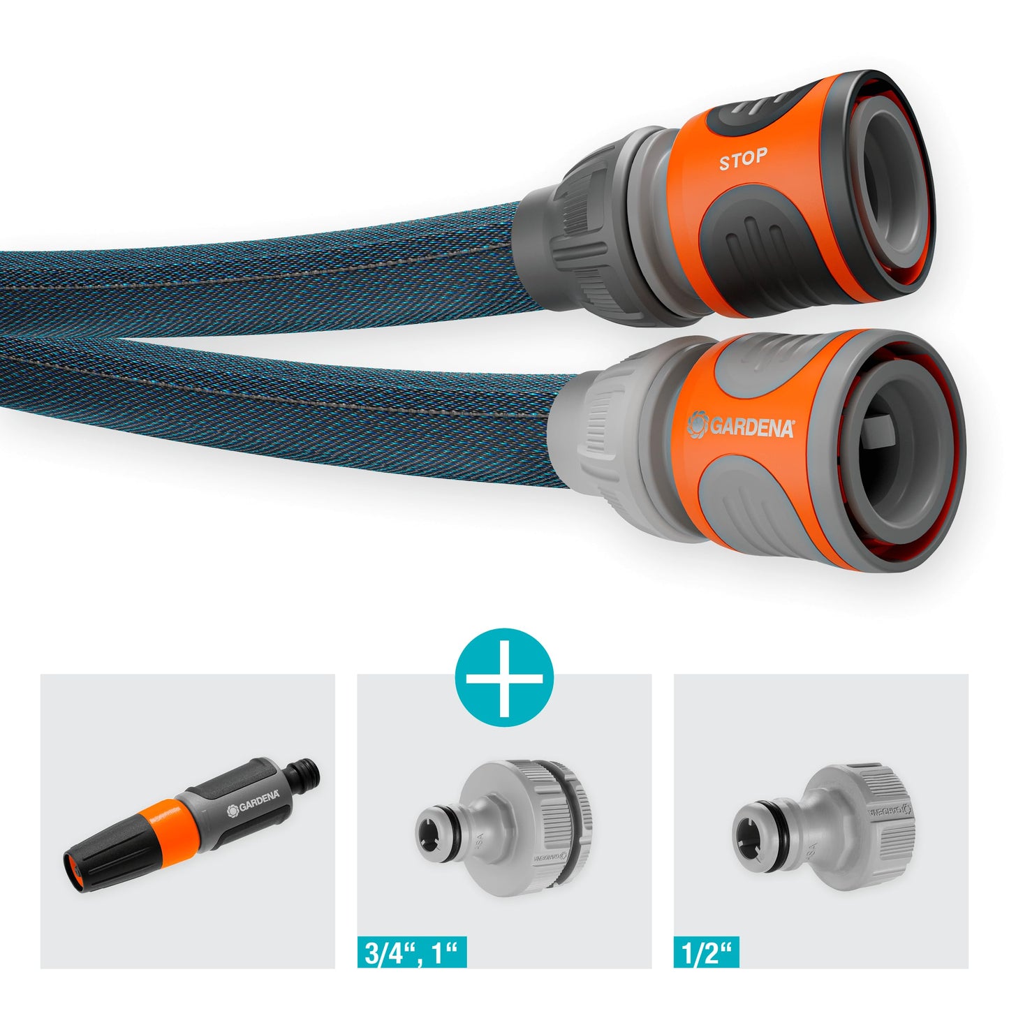 Gardena Liano Xtreme 1/2 inch, 20m set: Extremely robust textile garden hose, for indoor water taps, with PVC inner tube, lightweight,