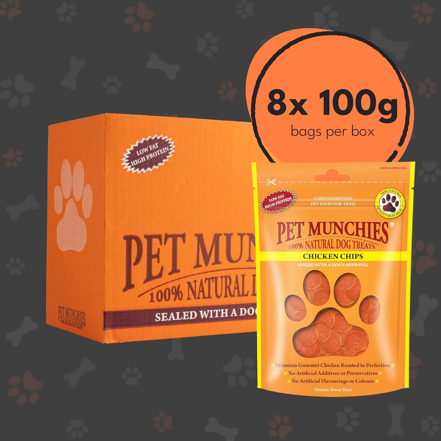 Chicken Chips Dog Treats, Premium Dog Chews with Natural Real Meat, Low in Fat and High in Protein 100g (Pack of 8)