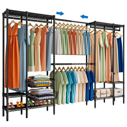 KZOBYD Extendable Clothes Rails with Pull-out Baskets, Length 98-115 inch