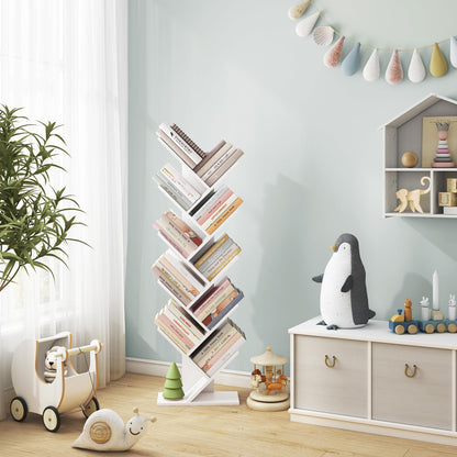 Hoctieon 10 Tier Tree Bookshelf, 10 Shelf Bookcase, Free Standing Tree Bookcase, Display Floor Standing Shelf for Books