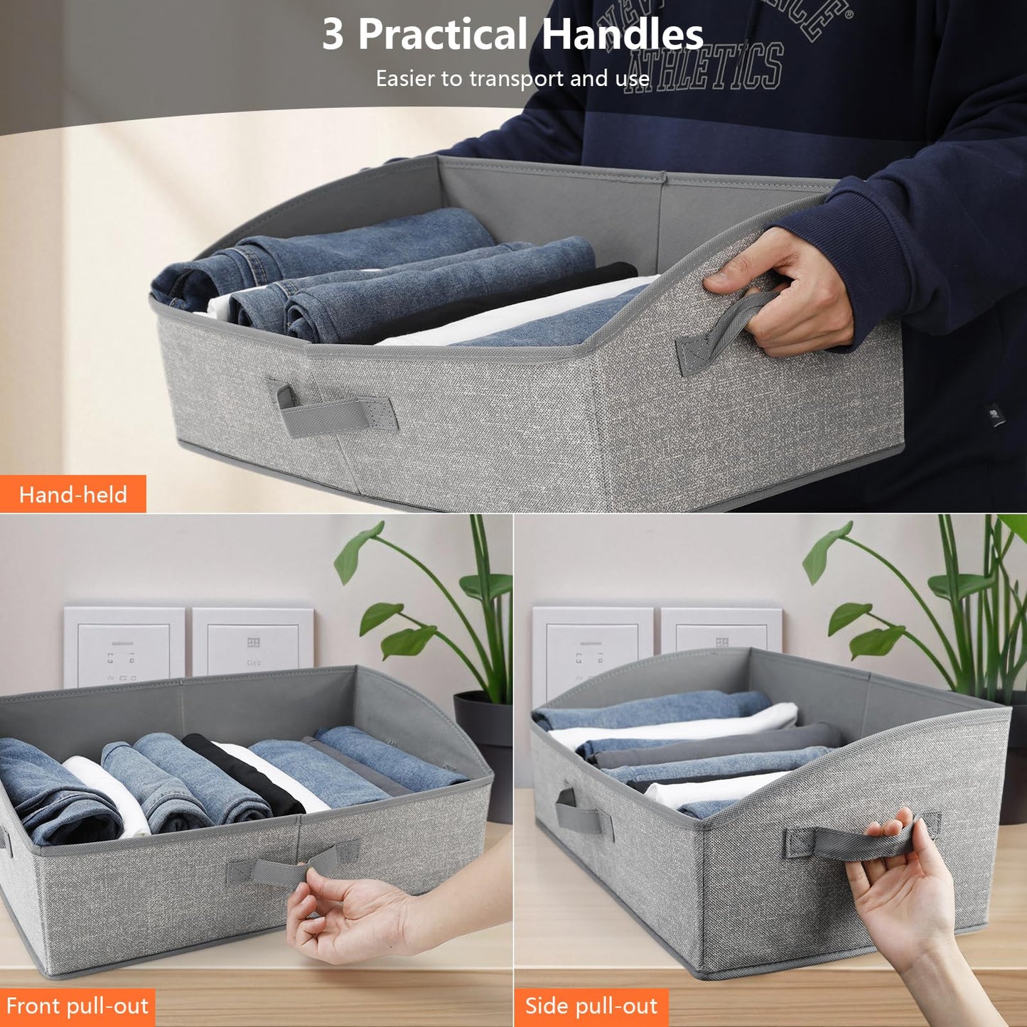 AiQInu Storage Boxes with Handles, 28 L, Foldable Storage Basket, Fabric, 50 x 28.5 x 20 cm, Large Baskets Storage, Organiser Boxes for Clothes, Toys