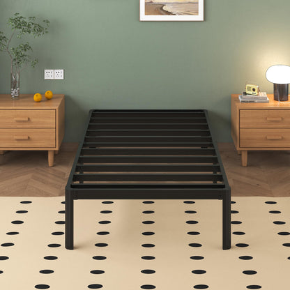 Lutown-Teen Metal Bed 80 x 190 cm with Round Legs, 36 cm Height Bed Frame Single Bed with Metal Slatted Frame, Black