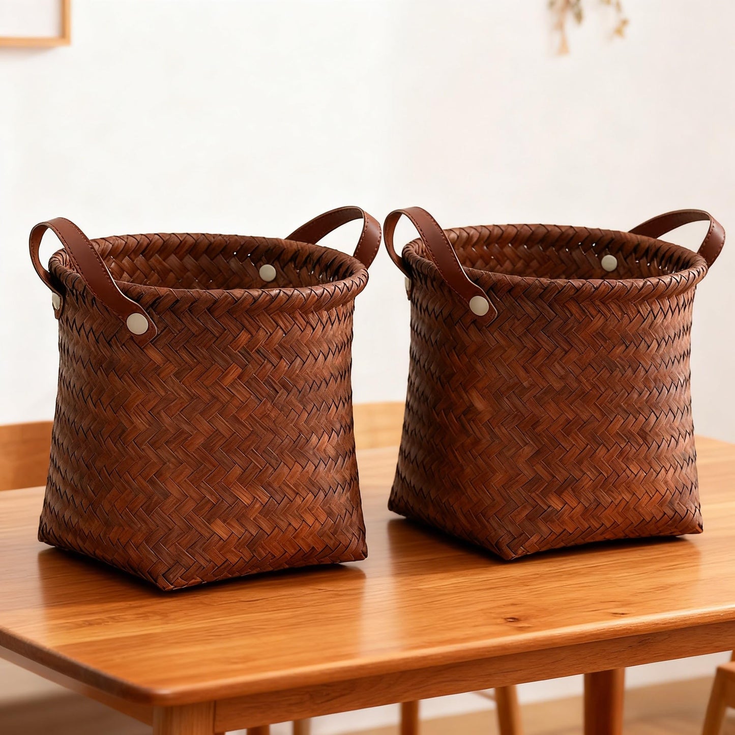 Lightweight and durable artificial rattan storage basket, toy box, laundry room, blanket, modern home decoration, woven basket with handle